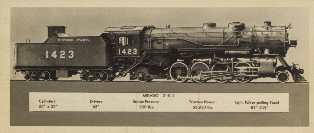 American Locomotive Company, Brooks wors, Dunkirk, NY (Alco or Alco-Brooks), 62955, Missouri Pacific Lines (MP) 1423.