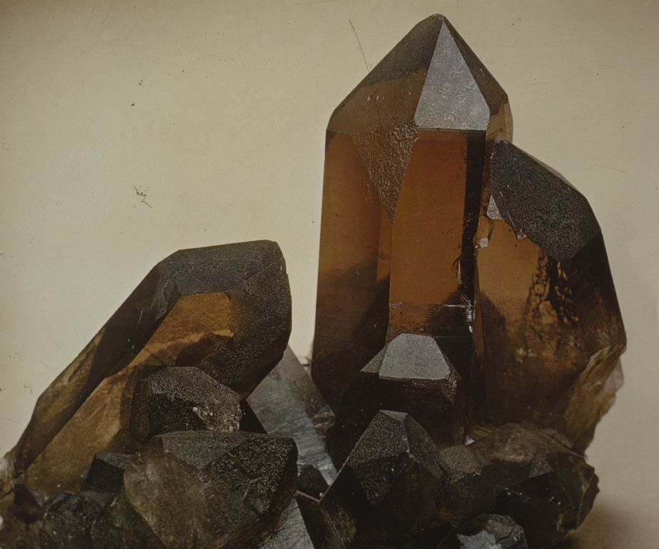 Group of large smoky quartz crystals