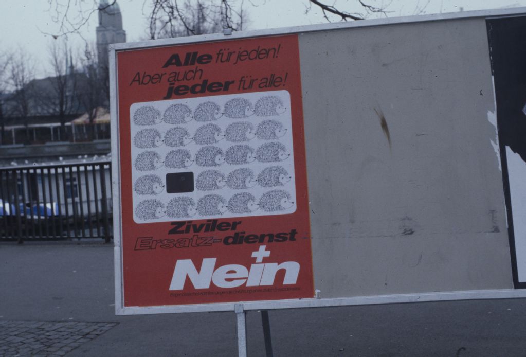 Zurich, Stadthausquai near Bürkliplatz, voting poster