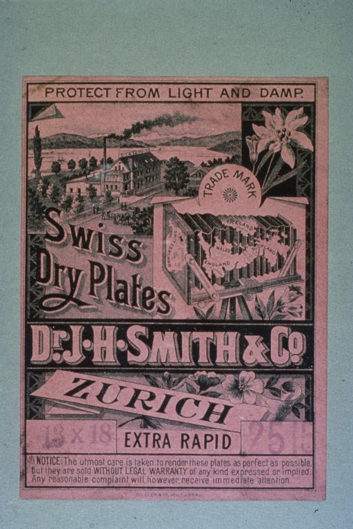 Swiss Dry Plates, Extra Rapid, J. H. Smith & Co., Zurich, Packaging Label