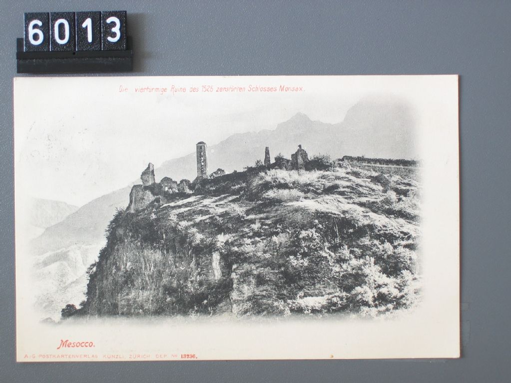 Mesocco, The four-towered ruins of Monsax Castle destroyed in 1526