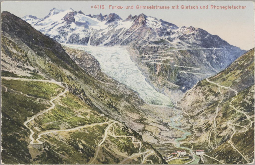 Furka and Grimsel road with Gletsch and Rhone glacier