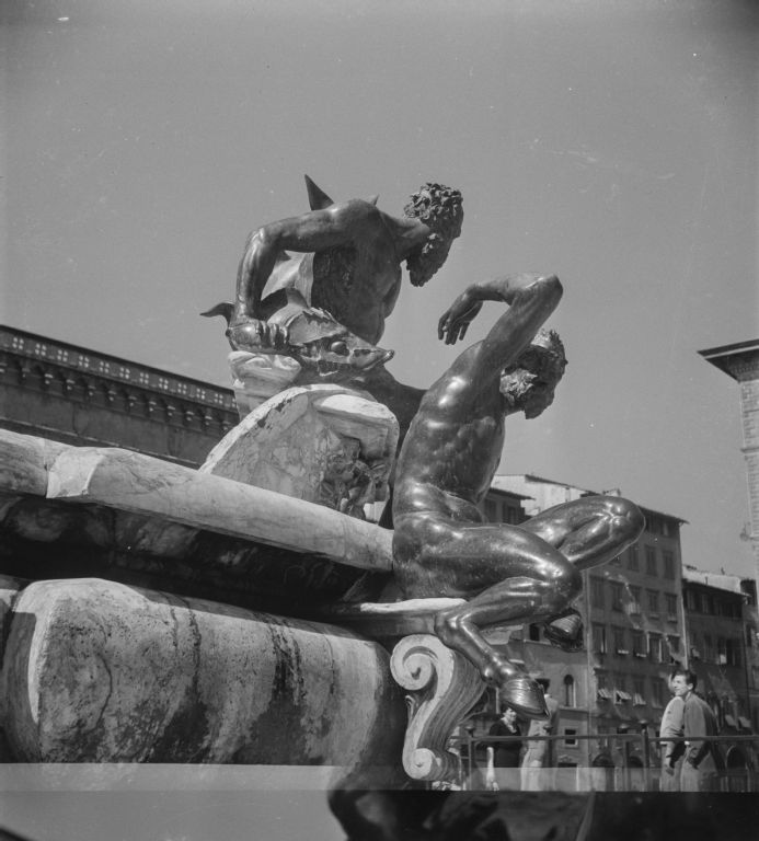 Florence, Piazza della Signoria, Fontana del Nettuno, detail fountain figure satyr