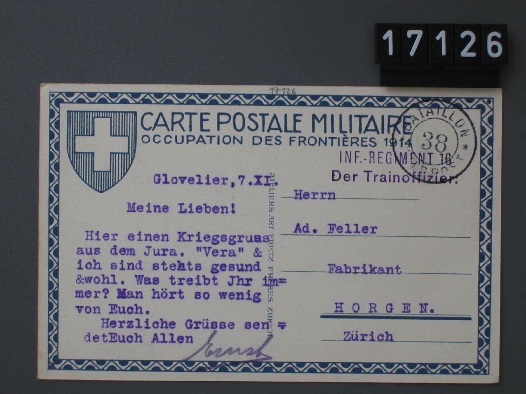 Carte Postale Militaire, Occupation des Frontières 1914