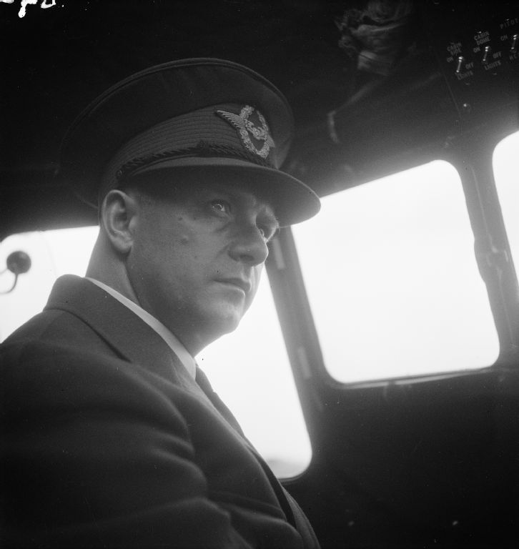 Chief pilot Ernst Nyffenegger in the cockpit of a Swissair aircraft