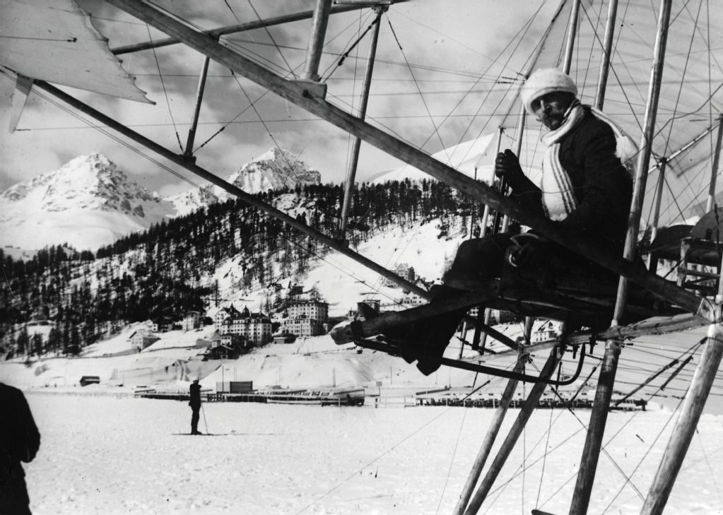 Pilot August Jucker (1872-1913) in a Farman biplane in St. Moritz