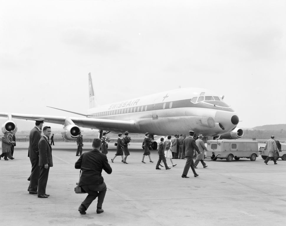 First arrival of the Douglas DC-8-32, HB-IDA "Matterhorn" at Zurich-Kloten