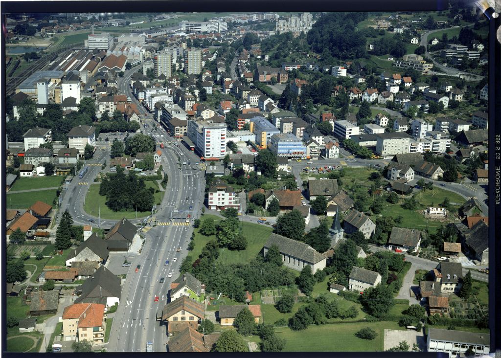Schlieren, center, trolley bus station, church