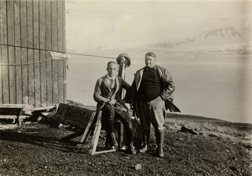 Walter Mittelholzer with a member of the expedition (Consul H.H. Hammer) at the radio station