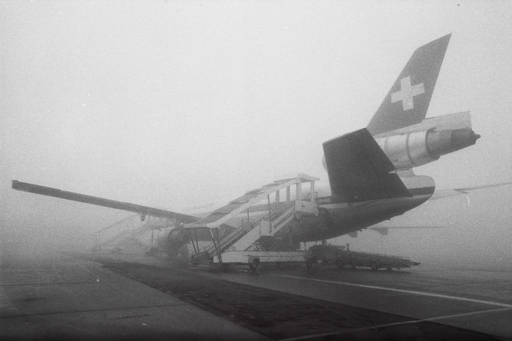 McDonnell Douglas DC-10-30, HB-IHD "Bern" on the ground in the fog at Zurich-Kloten