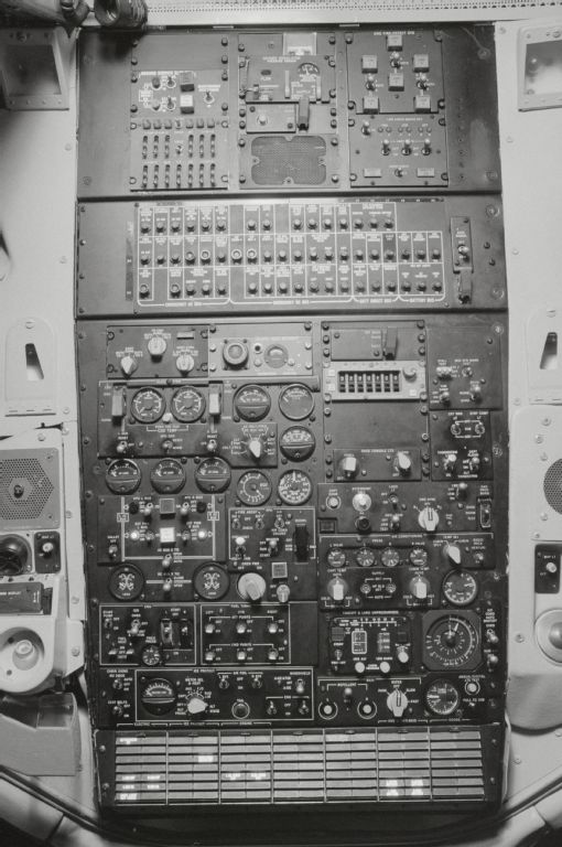 Overhead panel in the simulator cockpit of a McDonnell Douglas MD-81 of Swissair