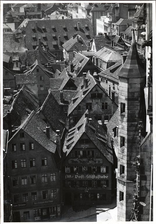 Stuttgart, view from the south tower of the collegiate church over the old town to the southwest (SW)