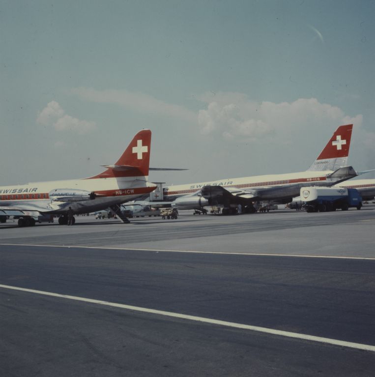 Various Swissair aircraft on the ground at Zurich-Kloten
