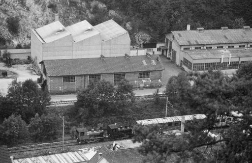 Balsthal, Klus, von Roll ironworks, Oensingen-Balsthal railroad (OeBB), passenger train with steam traction (2x E3/3)