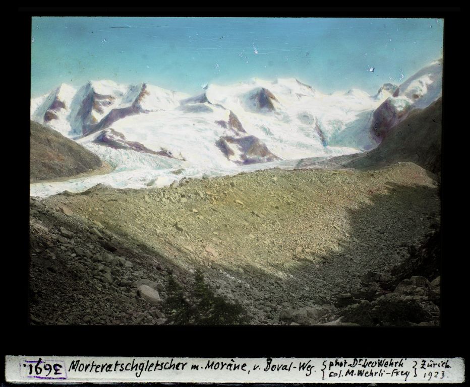 Morteratsch glacier with moraine from Boval trail
