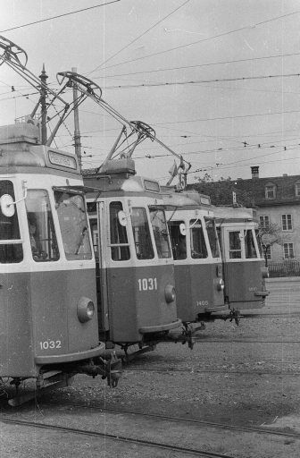 Zurich, area depot Badenerstrasse (Kalkbreite), prototypes Be 2/3 No. 1032 "Geissbock" and Be 2/3 No. 1031 "Geissbock", Be 4/4 No. 1405 "Kurbeli