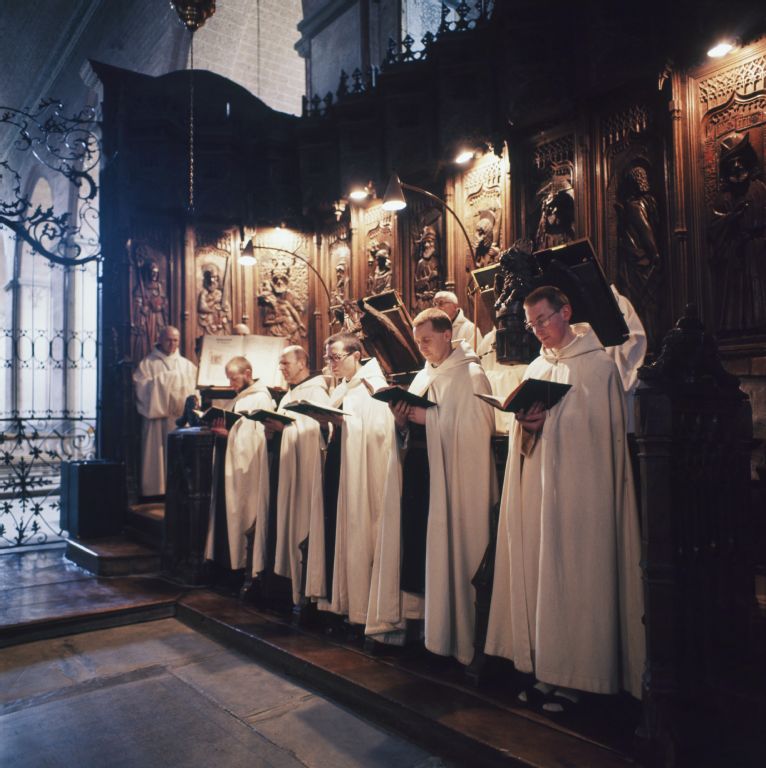 Monastery of Hauterive (FR), monks at a prayer of the hours