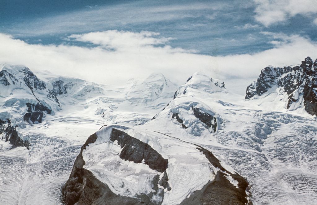 Klein Pollux , Castor, Pollux and Roccia Nera, view from Gornergrat to the south (S)