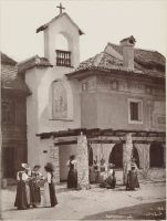 Geneva, national exhibition 1896, traditional costume group in front of prayer house