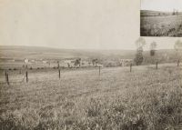 View from Jeune bois on station and railroad embankment and Forêt de la claireau, and le Fort from into the attack area of Reg. 47 and on the road coming from the right from Chatillon St. Leger. Tonbach lowland. View southwest-northeast