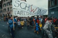 Schlieren, Zürcherstrasse, demonstration, looking northwest (NW)