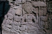 Cambodia, Angkor, Thom, Bayon, relief wall, the king holds court