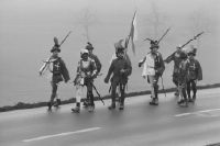 500th anniversary celebration "Battle of Grandson", historical march of warriors in armor from Lucerne to Grandson".