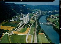 Rekingen (AG), cement factory Holderbank, main road to Zurzach, Rhine, power station Rekingen, view to the west (W)