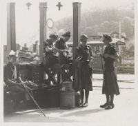 Members of the Red Cross service at the train station in Wilderswil