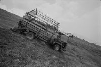 Brigels, mountain farmers, hay transport Aebi Transporter TP 50