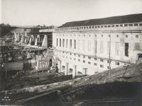 General view of the underwater side, discharge channel, machine house, weir from the assembly hall