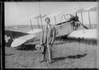 Photographer Suter (Studer,) Ad Astra, with flight camera in front of a Haefeli DH-3