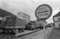 Customs Schaanwald Feldkirch, truck blockade of the Austrian truck drivers.
