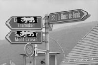 Saint Imier, Jura signpost with bears pasted over it
