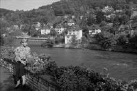 Baden, bathing district, view over the Limmat to the north (N) to houses at Badstrasse in Ennetbaden