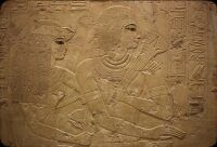 Ramoses grave, limestone relief, mourners with ceremonial wigs and lotus flowers