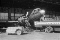 Engine maintenance on a Douglas DC-3 of Swissair in the hangar at the airfield in Dübendorf