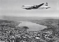 Douglas DC-7C-1229 C Seven Seas, HB-IBL "Genève" in flight over Zurich