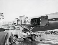 Cargo loading into the Douglas C-54 E-5 DO DC-4, HB-ILU "Unterwalden" at Zurich-Kloten