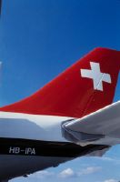 Close-up of the tail of the Airbus A310-221, HB-IPA "Aargau