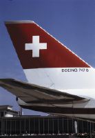 Detail of the tail of a Boeing 747-257 B of Swissair
