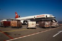 Cargo loading into the Douglas DC-10-30, HB-IHL "Ticino" at Zurich-Kloten