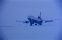 Swissair's McDonnell Douglas MD-11 landing in the snow at Zurich-Kloten
