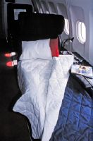 Sleeping situation in the first-class cabin of an Airbus A330 of Swissair