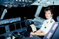 First Swissair pilot Gaby Lüthy-Musy in the cockpit of a McDonnell Douglas MD-11