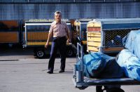 PTT employees with postal car at Zurich-Kloten airport