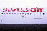 Close-up of the Airbus A310-322, HB-IPH "Appenzell IR" with logo in winter