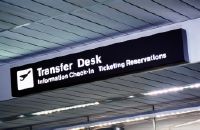 Transfer Desk" sign at Zurich-Kloten Airport