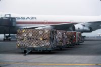 Cargo loading into a Swissair Boeing 747 with old livery at Zurich-Kloten