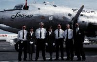 Crew in front of the Douglas DC-4-1009 A, HB-ILI "Basel/Schwyz" in Geneva-Cointrin
